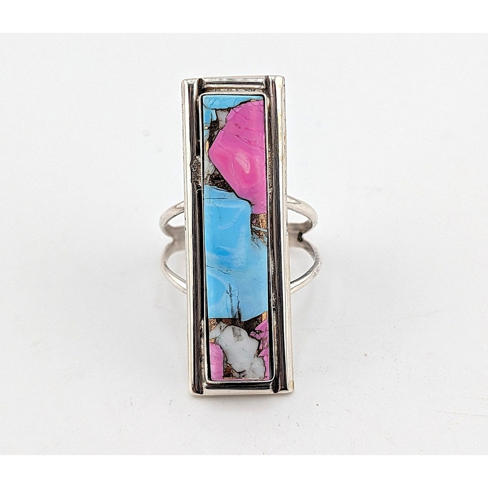 Handcrafted Navajo Cluster Ring Size 8 Women's Signed Traditional Jewelry *** - Picture 6 of 11